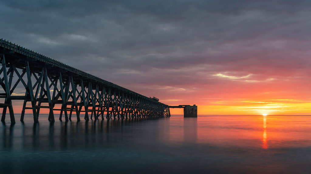 Steetley Pier at Sunrise, Hartlepool, England.