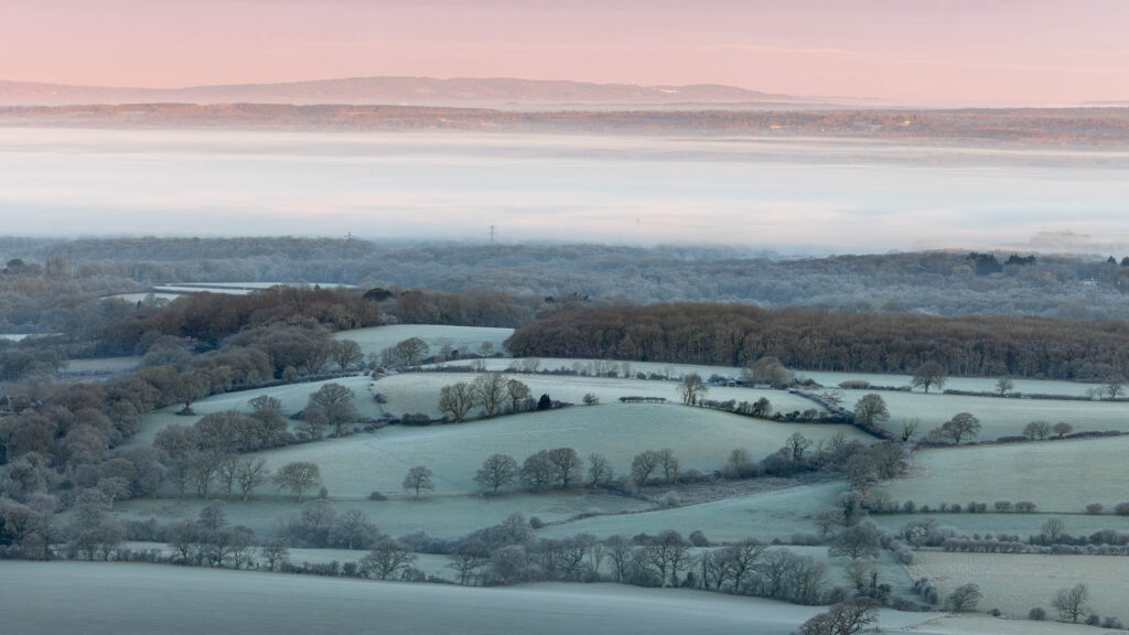 Looking towards the Surrey Hills in the South Downs National Park, England.