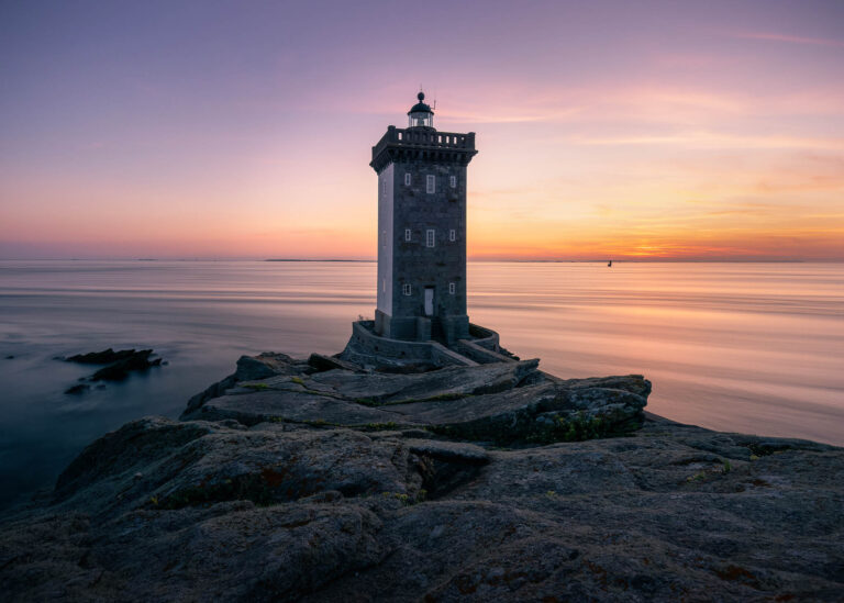 Sundown at Kermorvan Lighthouse, Brittany, France.