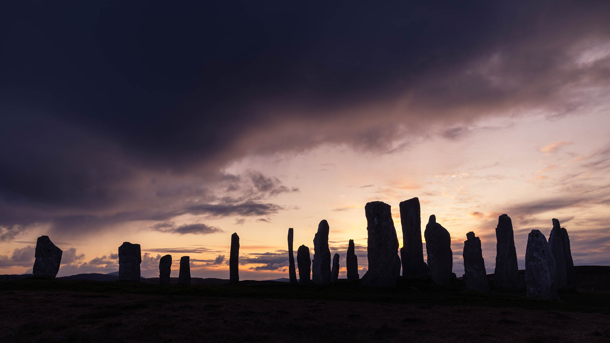 Callanish Stones on the west coast of the Isle of Lewis, Outer Hebrides, Scotland.